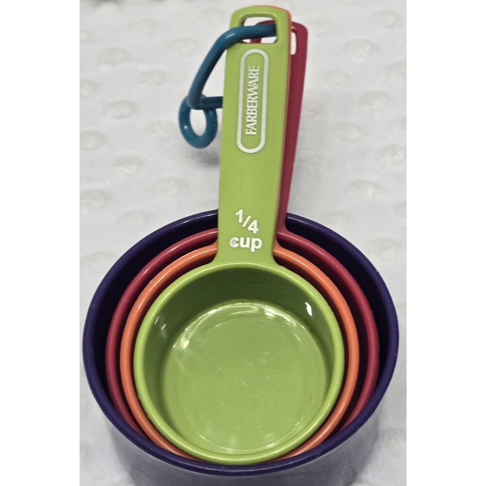 Farberware Plastic Nesting Measuring Cups Set 4pc Multicolor w/ Clip 1-1/4 MCM